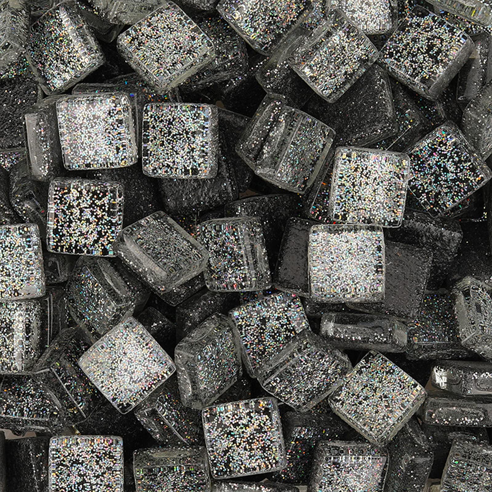 200g Mosaic Tiles Arts and Crafts, Square Crystal Mosaic Glass Pieces Glitter Glass Stones for Bathroom Kitchen Home Decoration,1x1cm(Black)