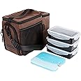 EVOLUTIONIZE Meal Prep Bag - Full Meal Prep Lunch Box Management System includes Portion Control Meal Prep Containers + Ice Pack (3 Meal Insulated Cooler Bag, Black) (3 Meal, Brown (Waxed Canvas))