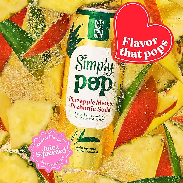 SIMPLY POP, PINEAPPLE MANGO PREBIOTIC SODA, 12 FL OZ