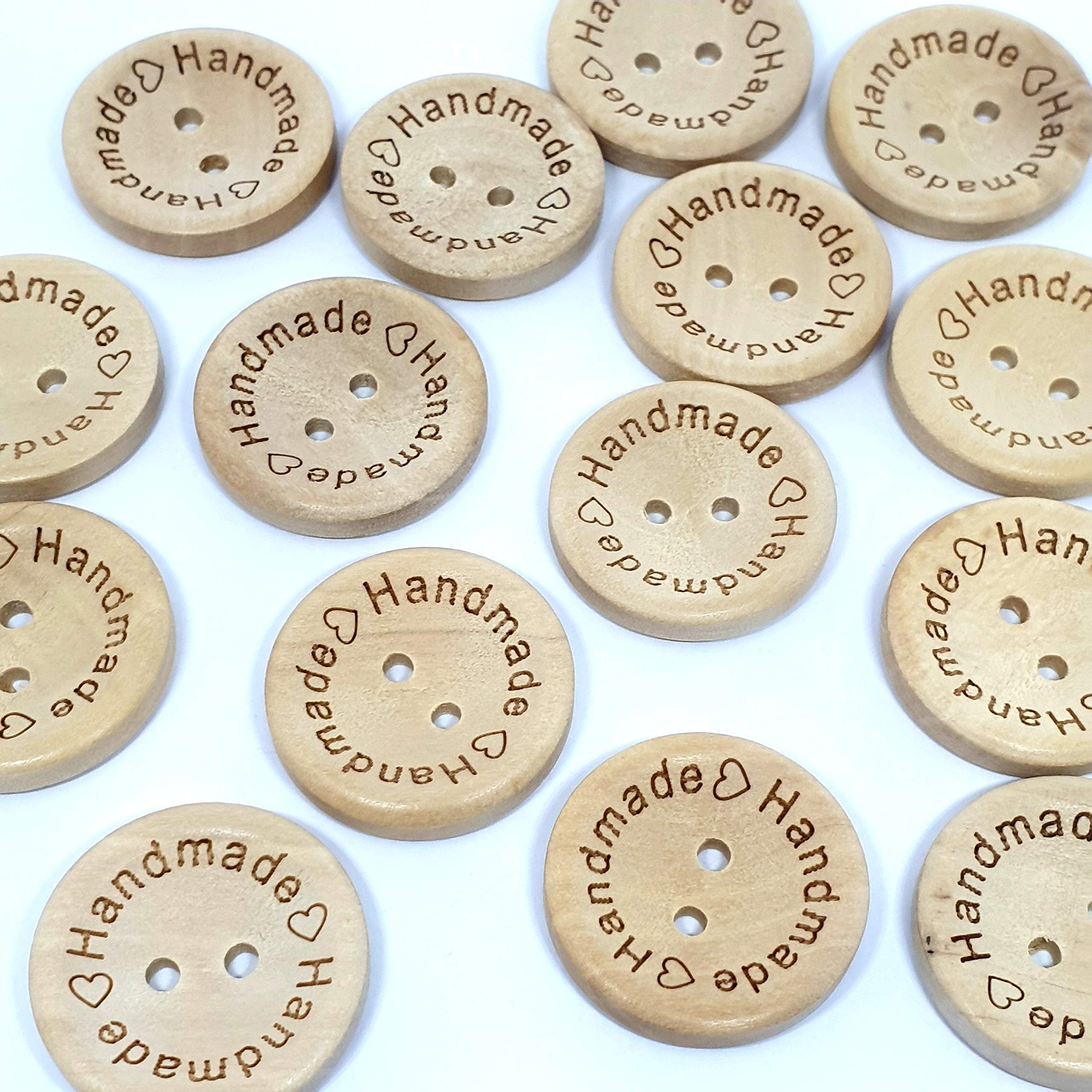 MajorCrafts® 24pcs 25mm Brown Wood 'Handmade' Engraved 2 Hole Sewing Buttons Craft Embellishments