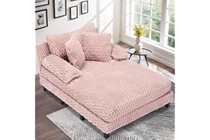 DIFYHOMEY Faux Fur Chaise Lounge Indoor with Adjustable Backrest, 59 Inches Single Sleeper Sofa Chair with 3 Lumbar Pillows, Upholstered Oversized Lounge Chair for Living Room, Bedroom, Office