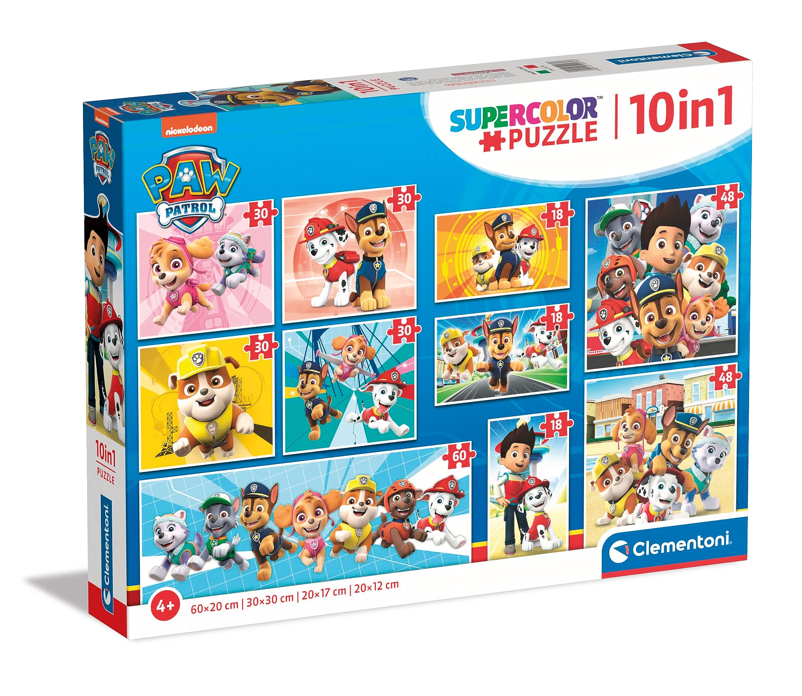 Clementoni - 20270 - Supercolor Puzzle 10 In 1 Paw Patrol (3x18, 4x30, 2x48 and 1x60 Pieces) - Jigsaw Puzzle For Kids Age 4