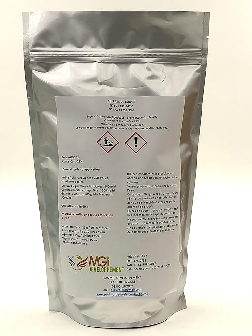 MGI Developpement – Kupfersulfat, 1 kg – Reinheit 98 % – für biologische Landwirtschaft