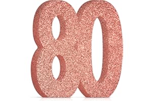 MOORAY 80th Birthday Decorations for Women,80th Anniversary Decorations,Rose Gold Glitter 80th Birthday Party Centerpieces for Table Decorations,80 Table Topper Decor