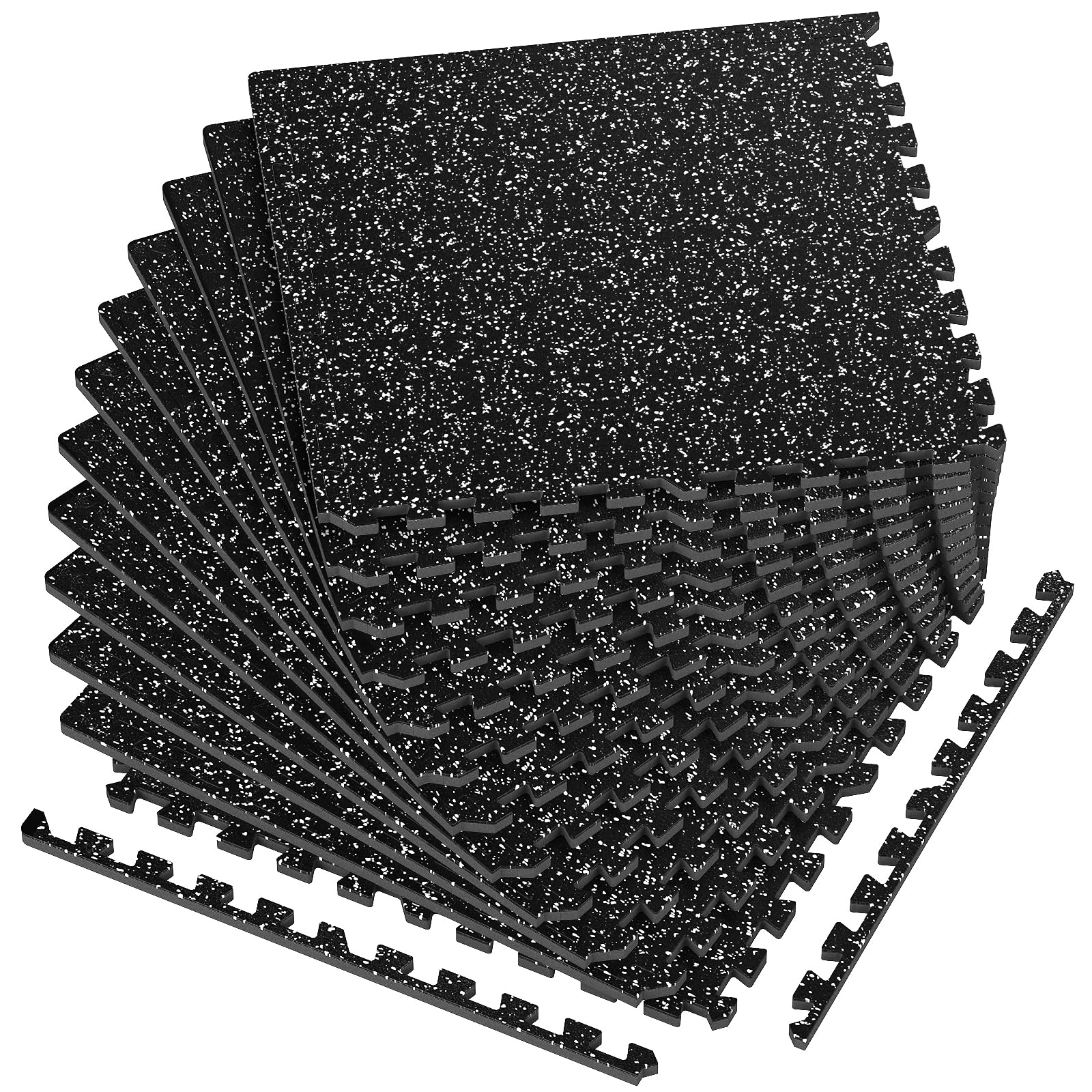 Photo 1 of 1/2in Thick 48 Sq Ft Rubber Top High Density EVA Foam Exercise Gym Mats Non-Slip 12 Pcs - Interlocking Puzzle Floor Tiles for Home Gym Heavy Workout Equipment Flooring - 24 x 24in Tile, Black & White