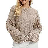 Simlakey Women Oversized Cable Knit Sweater 2025 Long Sleeve Chunky Sweater Crewneck Loose Fit Pullover Fall Winter Outfit