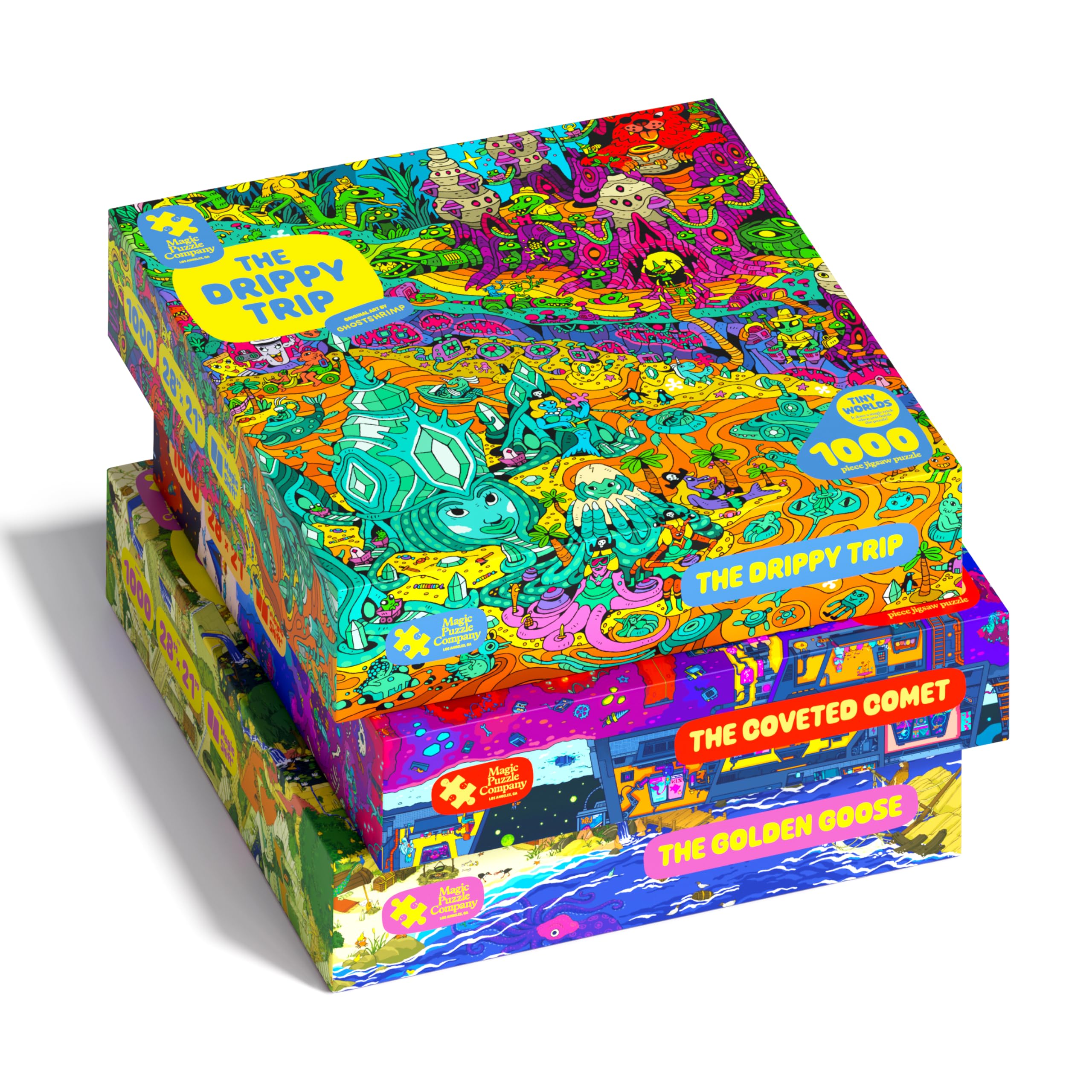 Magic Puzzles 3-Pack • Series Five • The Drippy Trip, The Golden Goose, & The Coveted Comet • 1000 Piece Jigsaw Puzzles from The Magic Puzzle Company