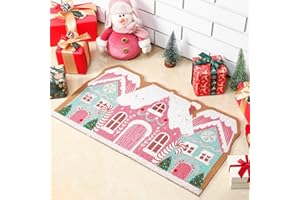 Tinideya Pink Christmas Gingerbread House Doormat 27.6 x 15.7 Inch Pastel Candyland Christmas Welcome Door Mat Cute Gingerbread Artificial Coir Non Slip Entrance Rugs for Indoor Outdoor Kitchen Decor