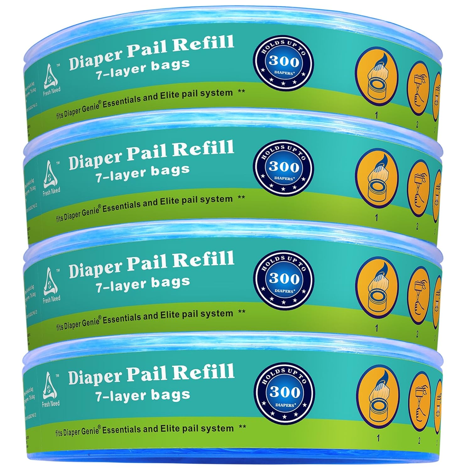 Refill for Diaper Genie, 300 Count (Pack of 4) by Fresh