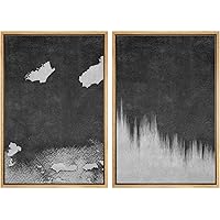 SIGNWIN Framed Wall Art Print Set Gray Brush Spot and Blemish Over Black Background Abstract Geometric Digital Art Modern Art Contemporary Edgy Dark for Living Room, Bedroom, Office - 16