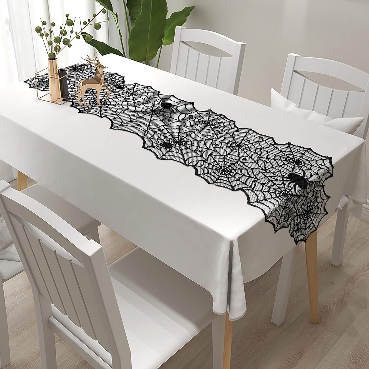 Halloween Table Decorations Set - Spider Web Table Runner/Skull Placemats/Spiderweb Cup Coasters- Desk Hallowmas Decor Party Supplies: Kitchen & Dining