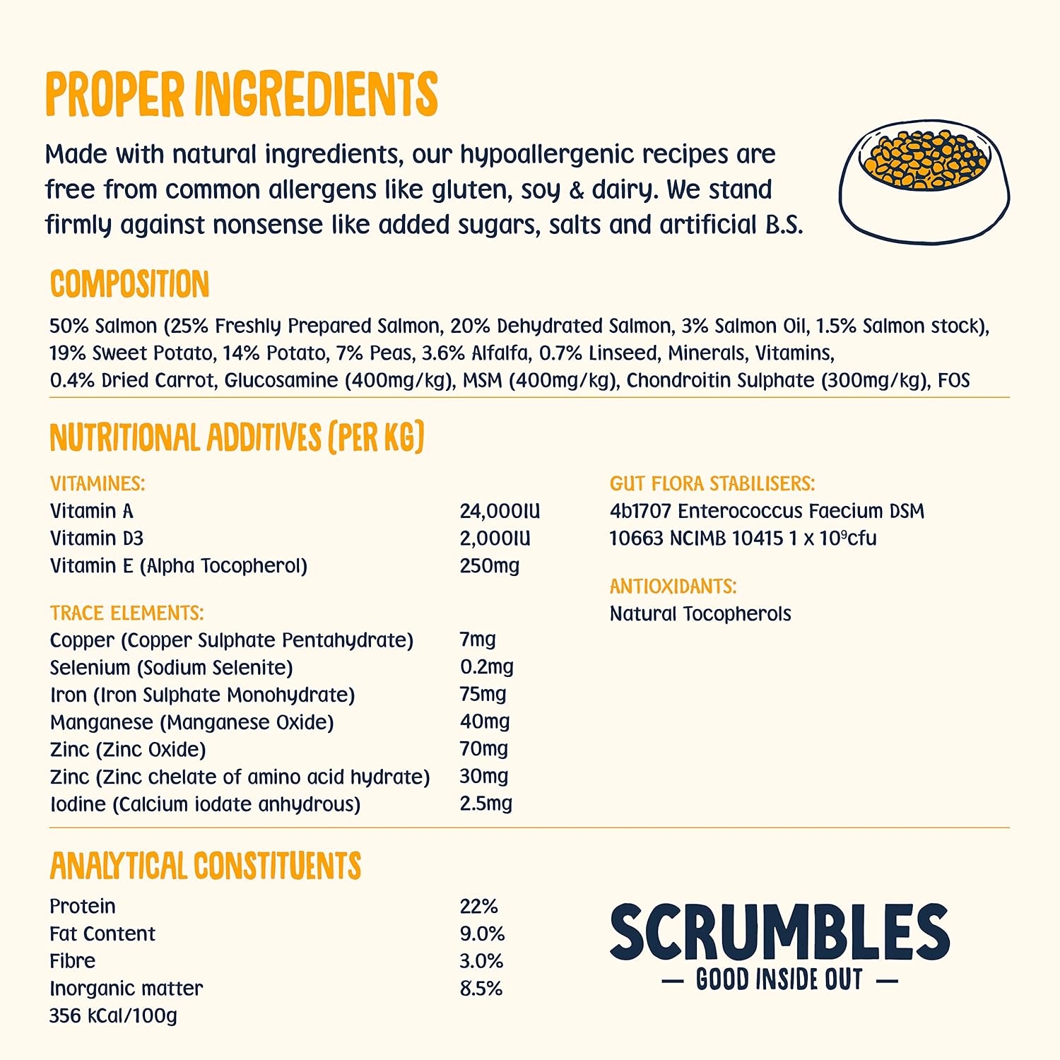 Scrumbles Natural Dry Dog Food, Grain Free Recipe with Fresh Salmon, for Adults and Senior Breeds 7.5 kg Bag - Image 4