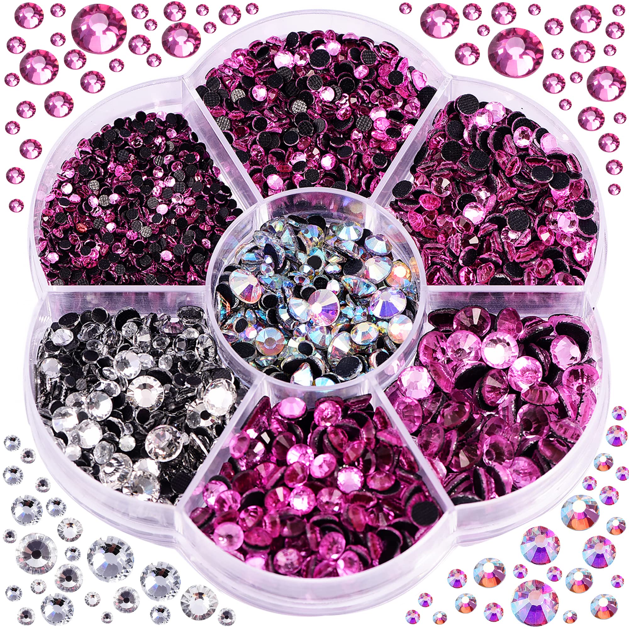 Blinginbox Hotfix Rhinestones, 3000pcs Clear Hotfix Gems Crystal Rhinestones for Clothes DIY Craft Sewing and Decorations, Round Mixed Sizes SS6-SS30 (Rose)