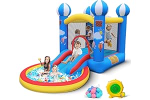 Culaluva Inflatable Bounce House: 4 in 1 Bouncy Castle with Ball Pit & Slide for Kids Age 3-6 with 370 Watt Blower and Storage Bag for Indoor Outdoor Play Oxford Cloth