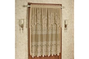 TOUCH OF CLASS Adelina Floral Lace Window Treatment | Vintage Antique Gold | Garden Cottage Rose Cameo Designs with Scalloped Edges | Rod Pocket Drapery | Easy-Style 63L All-In-One Panel with Attached 28L Valance