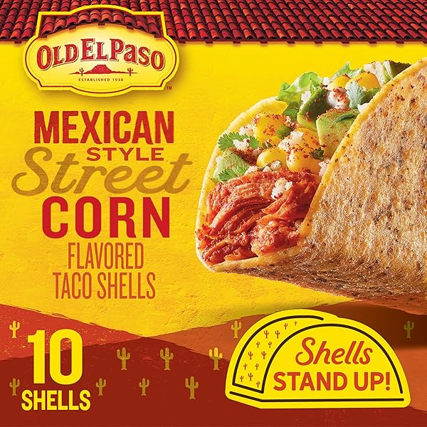OLD EL PASO STAND ‘N STUFF TACO SHELLS, MEXICAN STYLE STREET CORN FLAVORED, GLUTEN FREE CRUNCHY CORN TACO SHELLS, 10 COUNT, 5.4 OZ