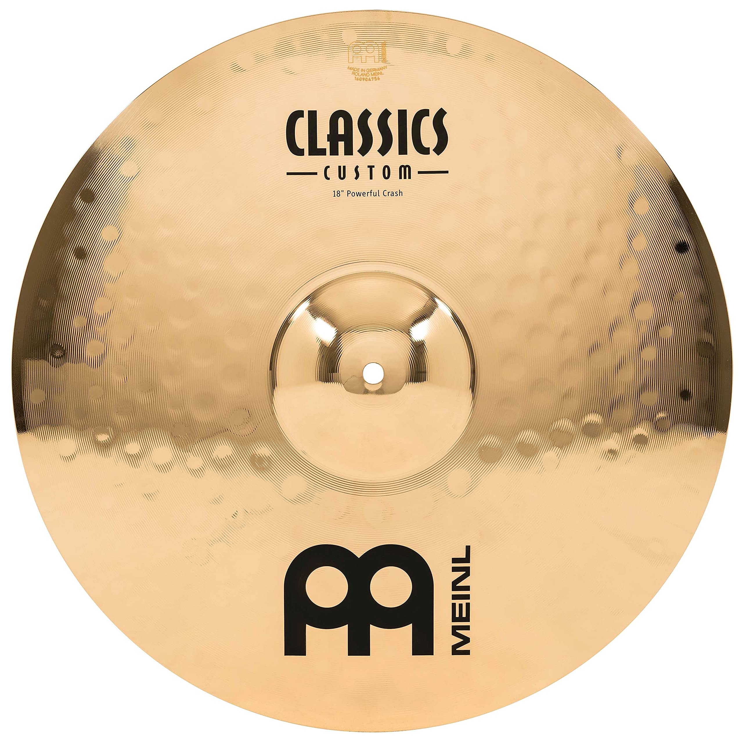 Meinl Cymbals Classics Custom Brilliant Powerful Crash Cymbal 18 inch (Video) for Drum Set (45,72cm) B12 Bronze, Brilliant Finish, Made in Germany (CC18PC-B)