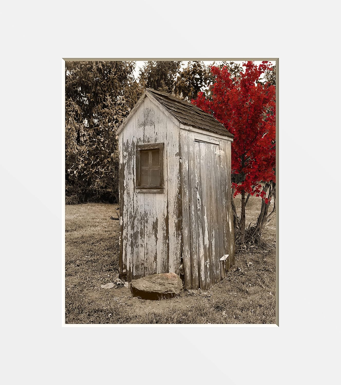 Photographs - Red Brown Outhouse Bathroom Decor Modern Farmhouse Photography Matted Wall Art Picture (11x14 Photo with 16x20 mat, Brown Red Outhouse)