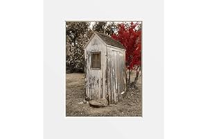 LITTLEPIECREATIONS Red Brown Outhouse Bathroom Decor Modern Farmhouse Photography Matted Wall Art Picture (8x10 Photo with 11x14 mat, Brown Red Outhouse)