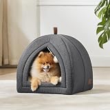 Bedsure Cat Cave Bed Igloo Large 44x44x44 cm Foldable Plush Cushion Dark Grey view 5