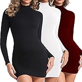 Chongbaijia 3 Pack Women's Long Sleeve Dress Mock Turtleneck Slim Fit Mini Dresses Fall Winter Fashion Clothes 2025
