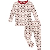 KicKee Full of Hearts Two Piece Pajamas Set, Long and Short Sleeve, Long Pants, Snug Fit Pajamas