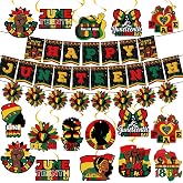 Epakh Juneteenth Party Decorations 3 Happy Juneteenth Banner and 12 African American Hanging Swirls Decorations for Freedom June 19th 1865 Independence Day Party Supplies