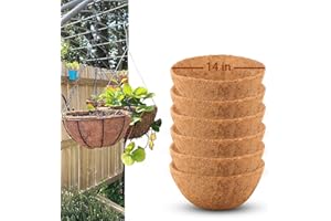 BIOTOLOT 6 Pcs of 14-Inch Hanging Basket Coco Liners Replacement - Natural Round Coconut Fiber Planter Basket Liners for Hanging Basket Flowers