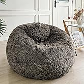 LIFEREVO Fluffy Bean Bag Chair Cover (No Filler), Soft Faux Fur Stuffed Animal Bean Bag Storage for Adults Teens, Furry Comfy Beanbag Cover for Plush Toys or Textile Anti-Slip (Ombre Dark Grey)