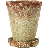 Creative Co-Op Cement Planter with Saucer, Distressed Terra-Cotta Finish, Holds 5" Pot