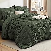 Bedsure Oversized Queen Comforter Set Olive Green - Bed in a Bag Bedding Set 7 PCS, GentleSoft™ Pintuck Bed Set Gift for Family, Pinch Pleat All Season Comforter with Sheets, Pillowcases & Shams