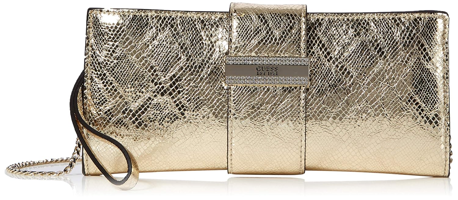Guess Highlight Wristlet Clutch Women's CrossBody Bag, Gold, 4.5x12x26