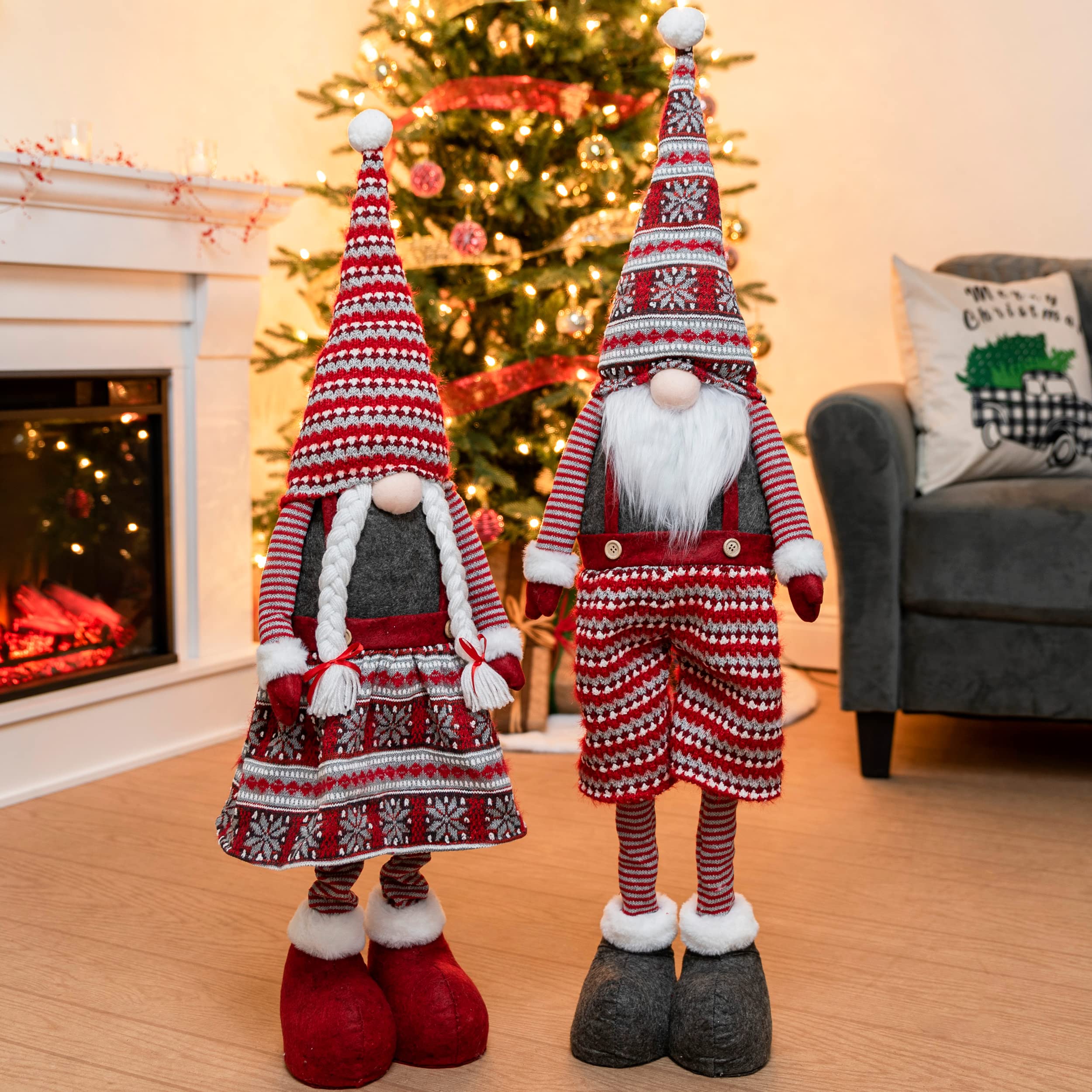 Photo 1 of JOYIN 40" Christmas Gnome Standing Couple Decoration Knitting Style with Long Retractable Legs, Tomte Nordic Gnomes Christmas Indoor Decor, Xmas Decor,Home Decorations