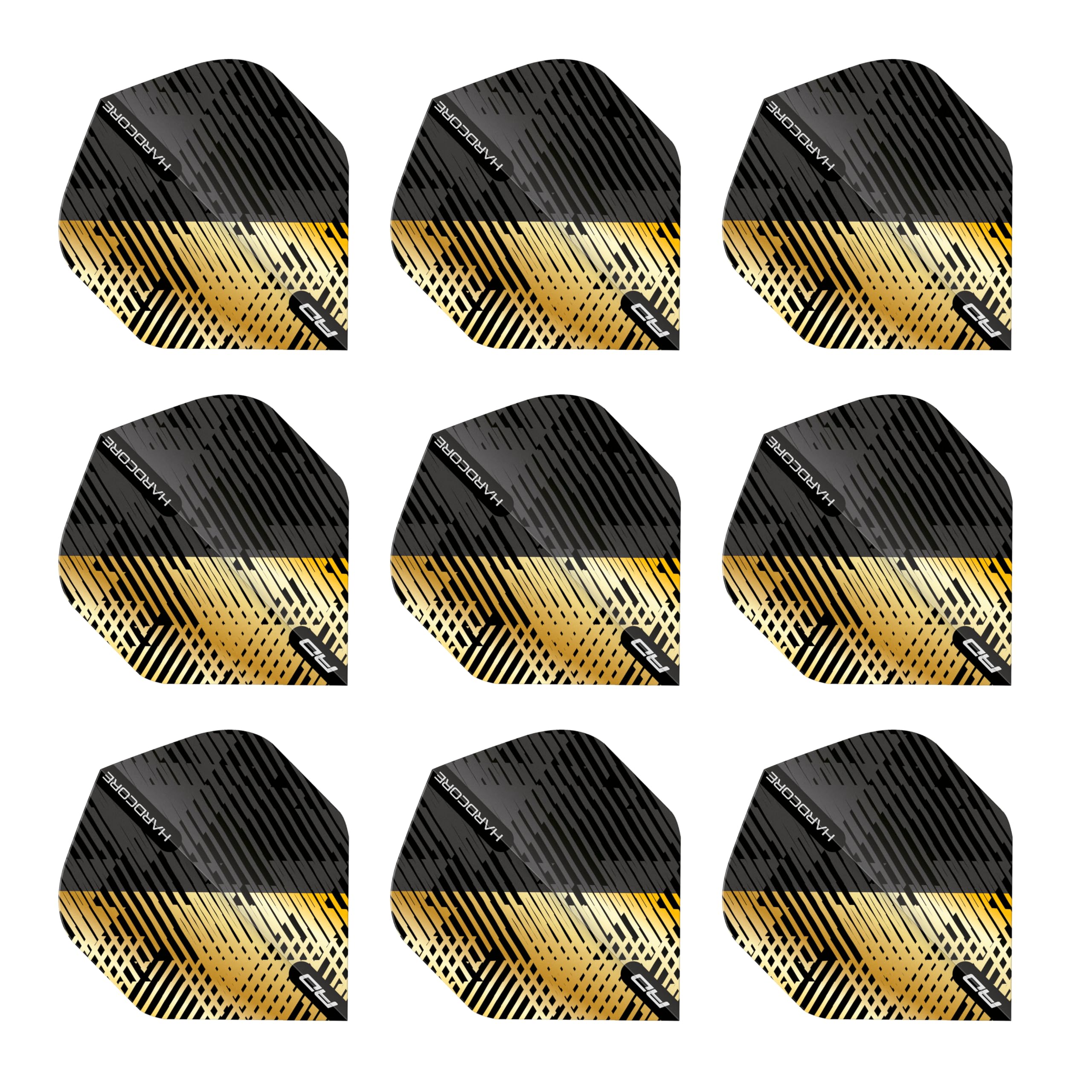 RED DRAGON Hardcore Premium Gold & Black Fleck Dart Flights - 3 Sets Per Pack (9 Dart Flights in total)