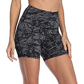 Oalka Women's Short Yoga Side Pockets High Waist Workout Running Sports Shorts 4"