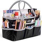 Jjring Craft and Art Organizer Tote Bag - 600D Silver Nylon Fabric Art Caddy with Pockets - for Art, Craft, Sewing, Medical, and Office Supplies Storage