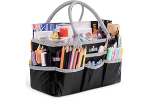 JJRING Craft and Art Organizer Tote Bag - 600D Silver Nylon Fabric Art Caddy with Pockets - for Art, Craft, Sewing, Medical, and Office Supplies Storage