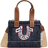 True Religion Retro Horseshoe Mini Tote, Embroidered Logo, Adjustable Strap, Silver Hardware