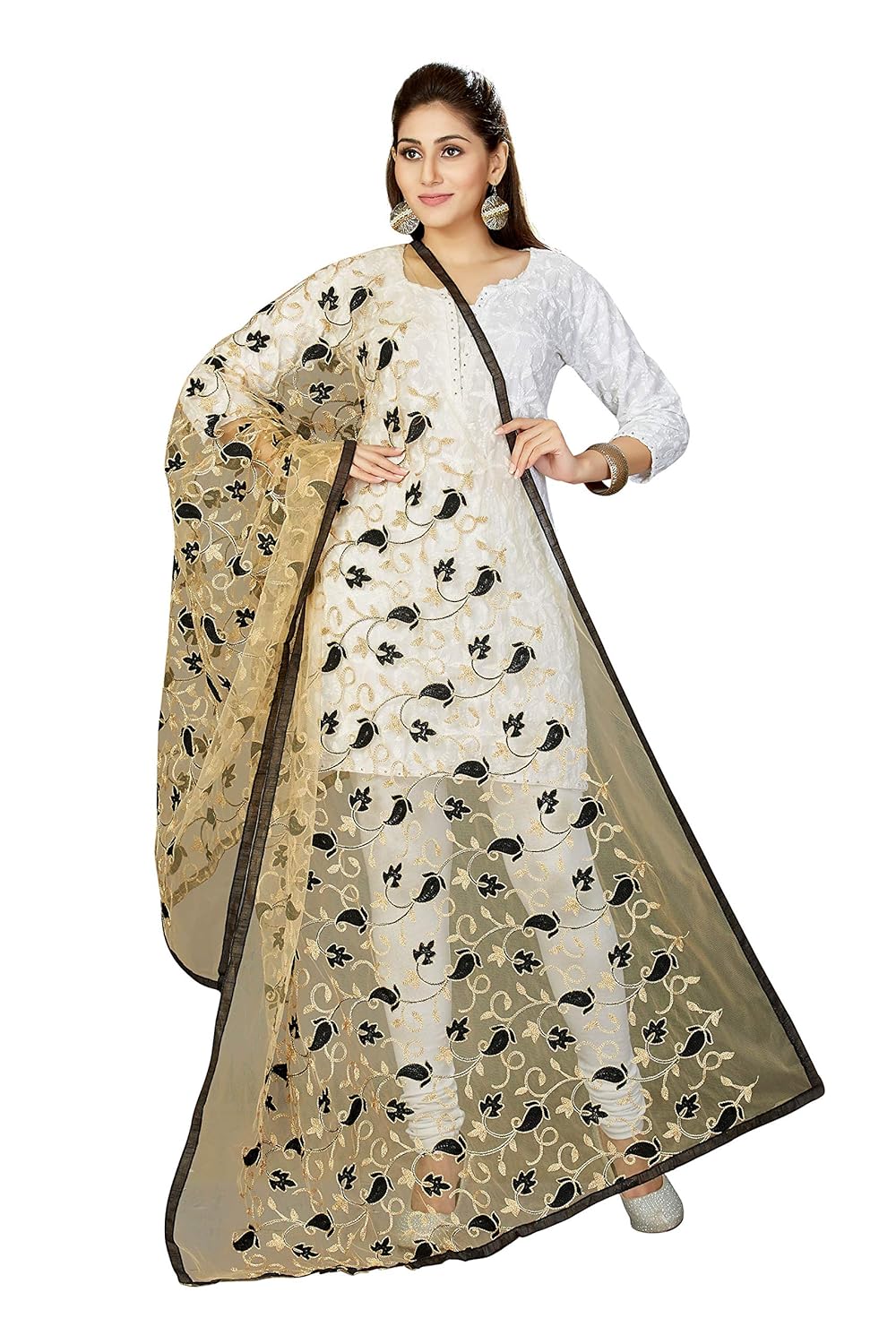 rani saahiba women's net embroidered dupatta