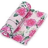 LollyBanks Baby Swaddle Blanket, 100% Cotton Muslin Blankets for Girls, 47 x 47 Inches Soft and Breathable Swaddles for Newborns, Gentle Baby Wrap Swaddle, Baby Essentials, Registry (Peony Print)