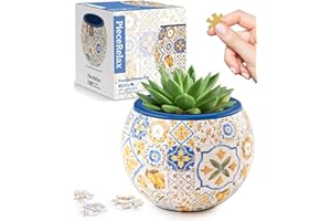 PieceRelax 3D Puzzle Planter - Retro Tiles - Danish Folklore Style, Home Decor Flower Pots for Indoor Cactus, Succulents Pots [K1104]