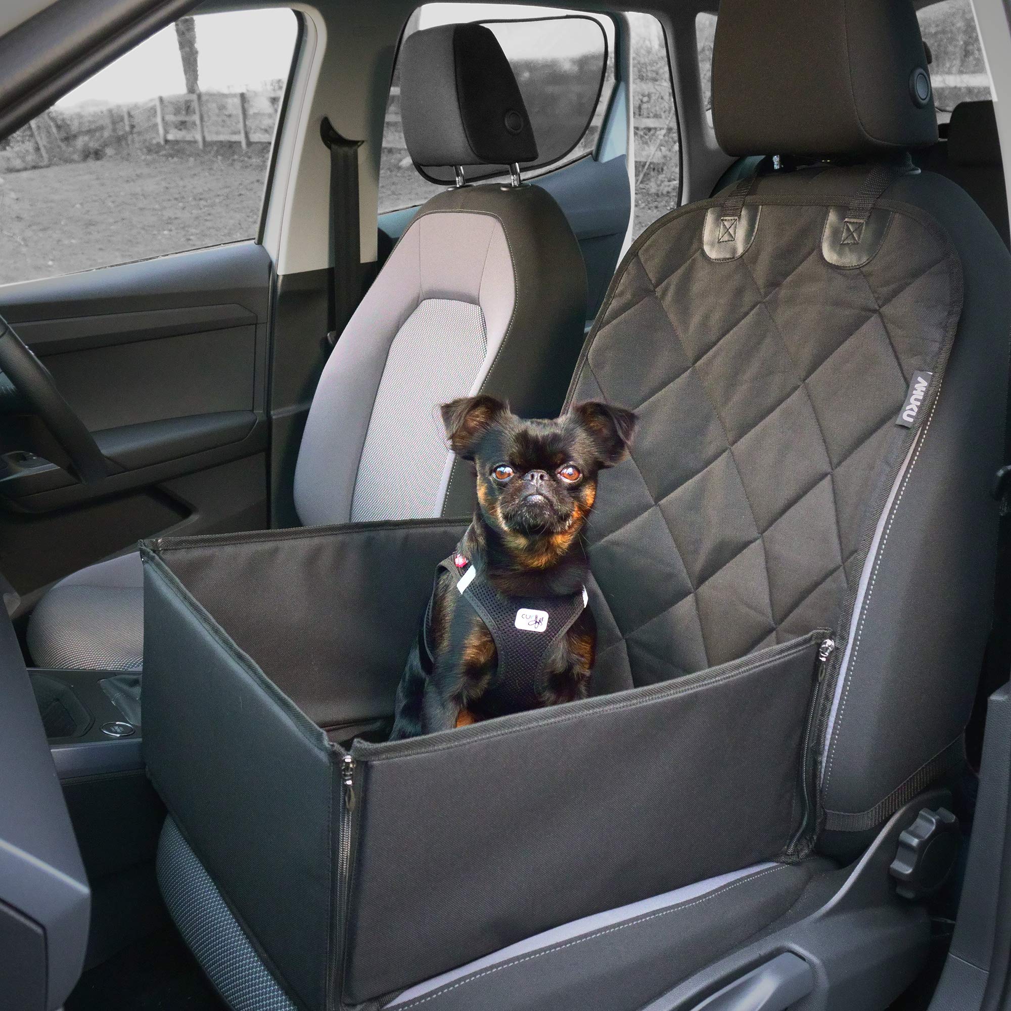 AHUKU Dog Car Seat with Seat Belt and Strong Padded Sides - Waterproof Pet Booster Seat Cover - for Small / Medium Dogs and Puppies