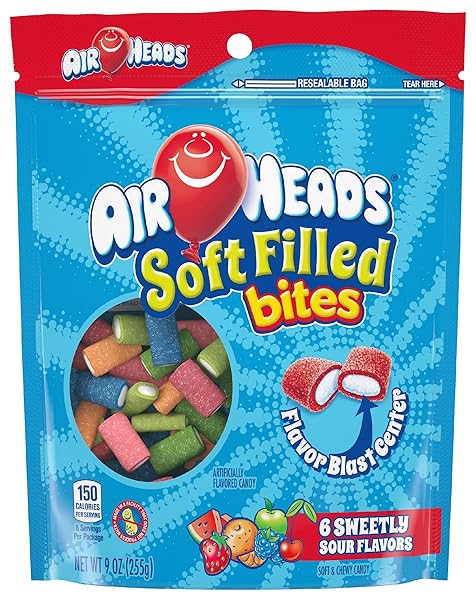 AIRHEADS CANDY SOFT FILLED BITES, ASSORTED FRUIT FLAVORS, PARTY SIZE, 9OZ, (PACK OF 1)