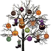 Valery Madelyn Halloween Decorations 24ct Shatterproof Tree Ornament Indoor | Cats Jack-o'-Lantern Pumpkin Vintage Variety Hanging Ball Ornament Set for Small Tree, Cute Holiday Party Home Decor