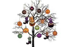 Valery Madelyn Halloween Ornaments Tree Decorations, 24ct Shatterproof Cats Jack-o'-Lantern Pumpkin Vintage Decorative Hanging Ball Ornaments Set for Small Tree, Cute Holiday Party Indoor Home Decor