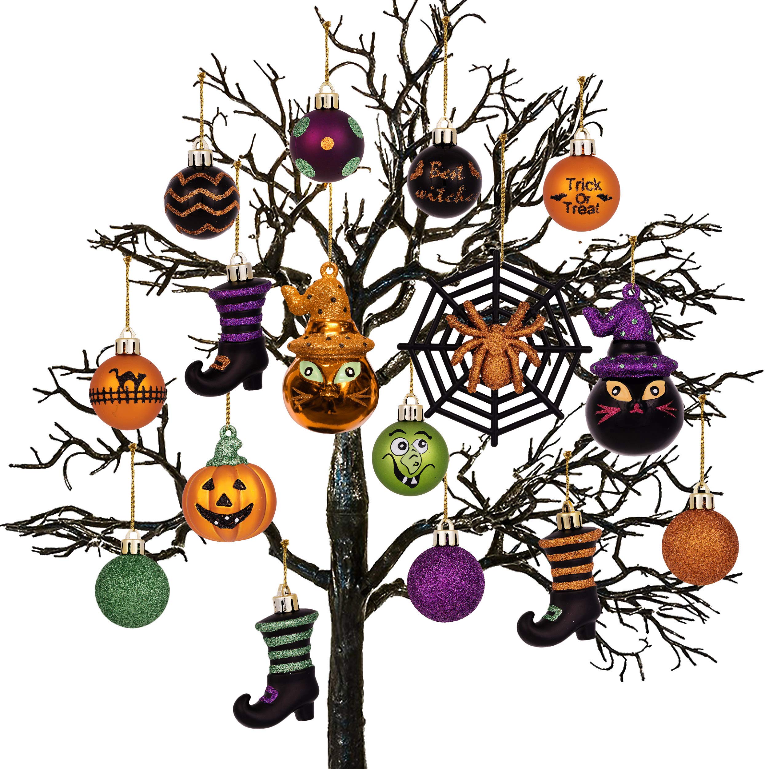 Photo 1 of ***TREE NOT INCLUDED***Valery Madelyn Halloween Ornaments Tree Decorations, 24ct Shatterproof Cats Jack-o'-Lantern Pumpkin Vintage Decorative Hanging Ball Ornaments Set for Small Tree, Cute Holiday Party Indoor Home Decor***TREE NOT INCLUDED***