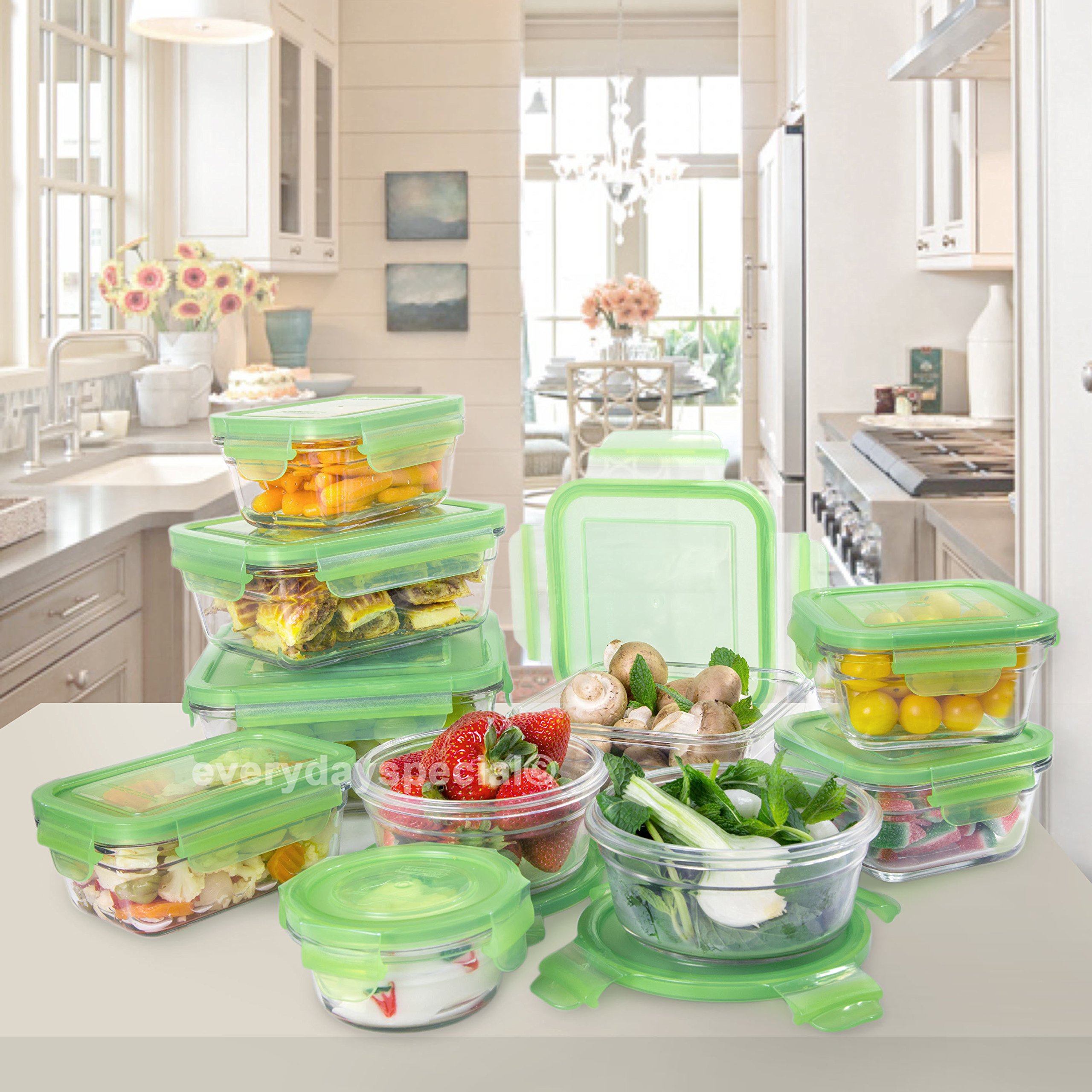 Tempered Glasslock Storage Containers 20pc set Green Lids Microwave