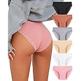 FINETOO Cotton Underwear for Women Sexy Cheeky Lace Bikini Panties Soft Breathable Womens Underwear 6 Pack