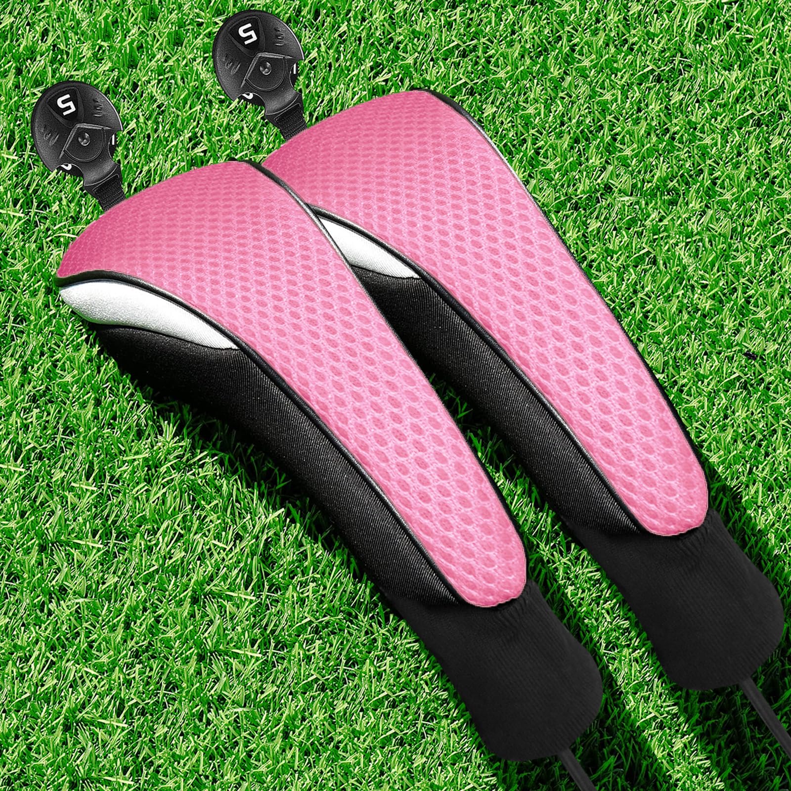 Golf Woods Club Head Covers Hybrid 2/3 Pack With Gift Box, Golf Head Covers 3 5 X With interchangeable Number Tag for Men Women (Pink 2pcs)