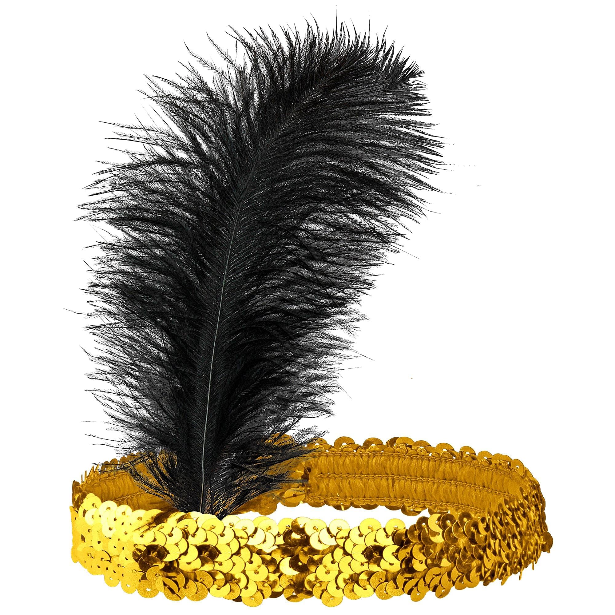 Widmann 01943 - Headband with Sequins and Feathers, Adult Woman, 1910s-20s-30s, Charleston, Burlesque, Carnival, Theme Parties, One Size, Gold Color